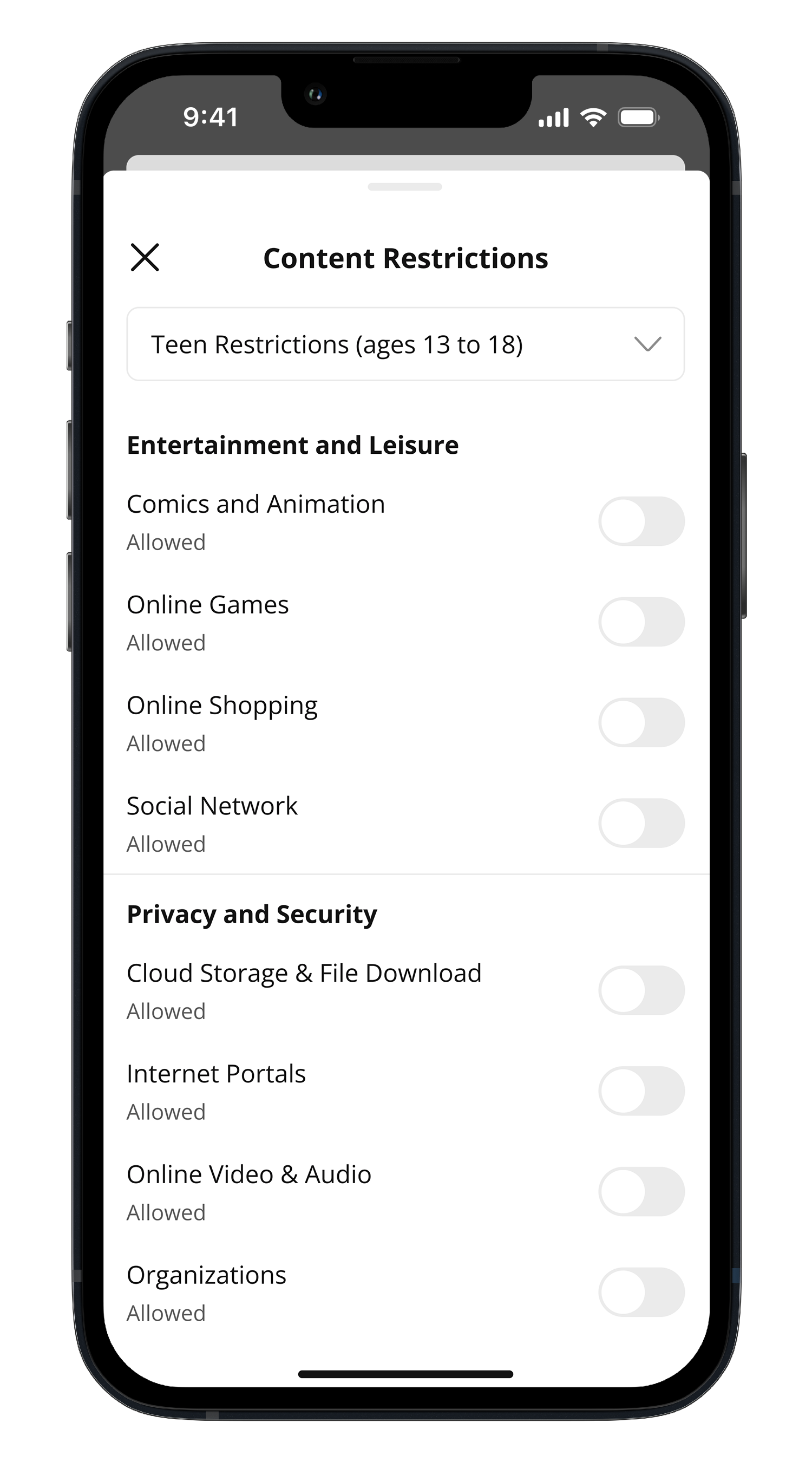 app setting restrictions